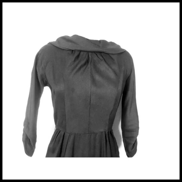 Little Black Wiggle Dress 50s Vintage with Low Back Interest VFG Sexy Bodycon - Picture 4 of 16